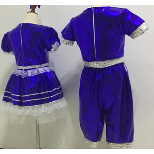 Kids jazz dance costumes modern dance street  dance royal blue hiphop singers ds dj stage performance outfits 